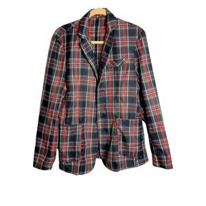 SHEIN women two button two pocket plaid blazer size L with faux chest pocket.